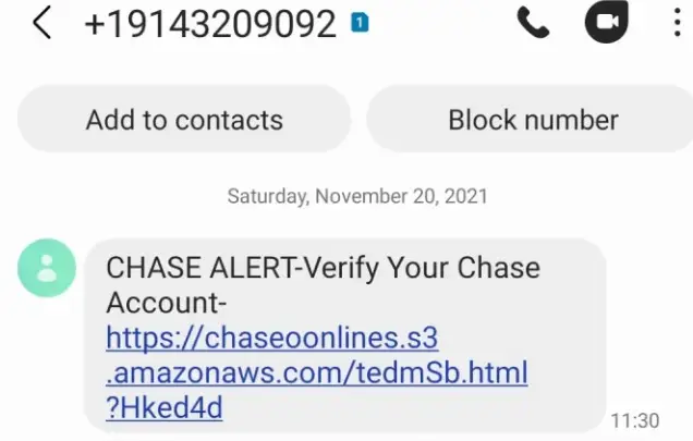 Chase Alert Scam Text