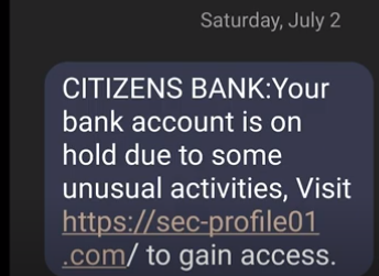 Citizens Bank Scam Text