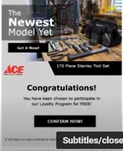 Ace Winner Email Stanley Tool Set Scam