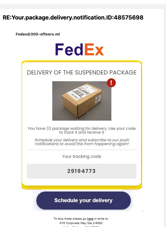 Fedex Suspended Package Scam Email