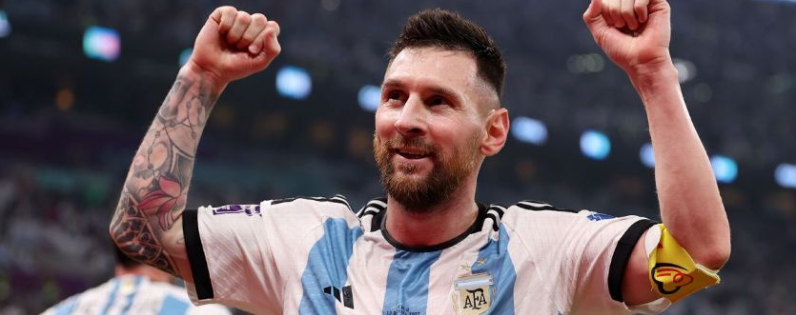LIONEL MESSI CELEBRATES AS ARGENTINA WINS WORLDCUP
