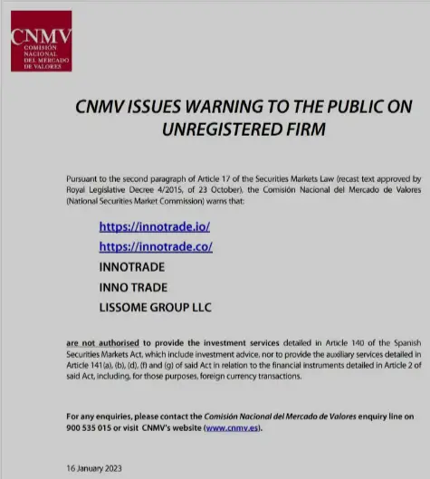 (CNMV) Warning