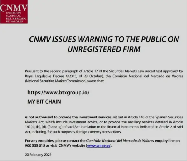 CNMV against BTXGroup.io