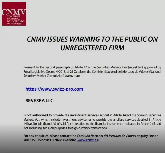 CNMV Warning