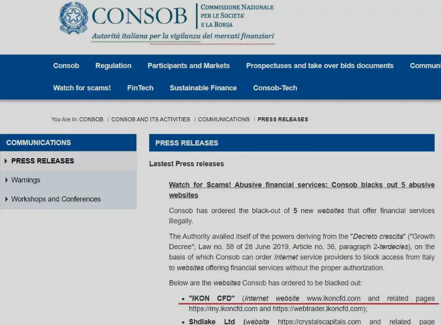 CONSOB blacklisted Ikoncfd.com