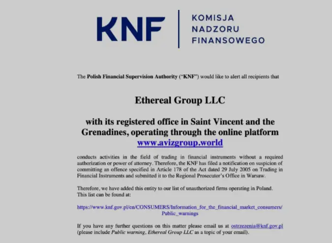  KNF  Warning against  Fintegral.fund