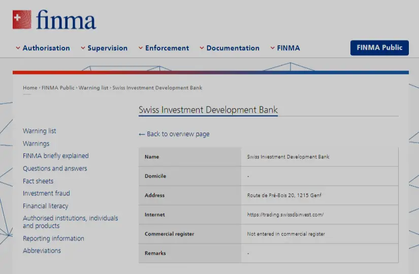 FINMA has blacklisted Swissdbinvest