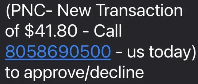 8058335580 PNC Notification Scam Text