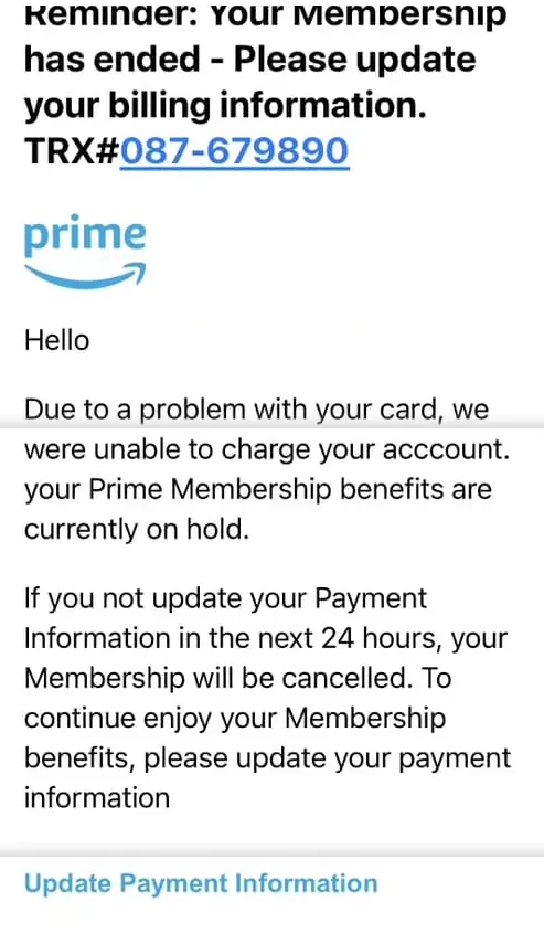 Amazon Prime Help Support Email Scam