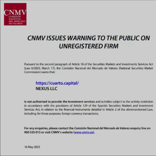 CNMV Against  Cuarto Capital 