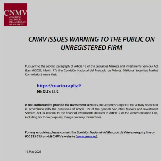 CNMV Against  Cuarto Capital 