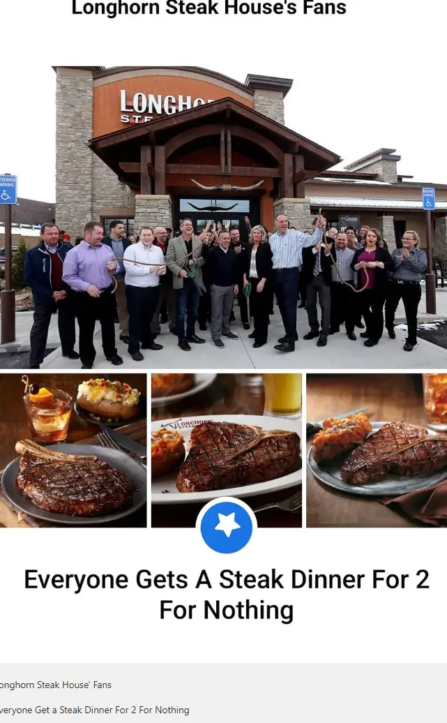 Longhorn Steakhouse Scam on Facebook