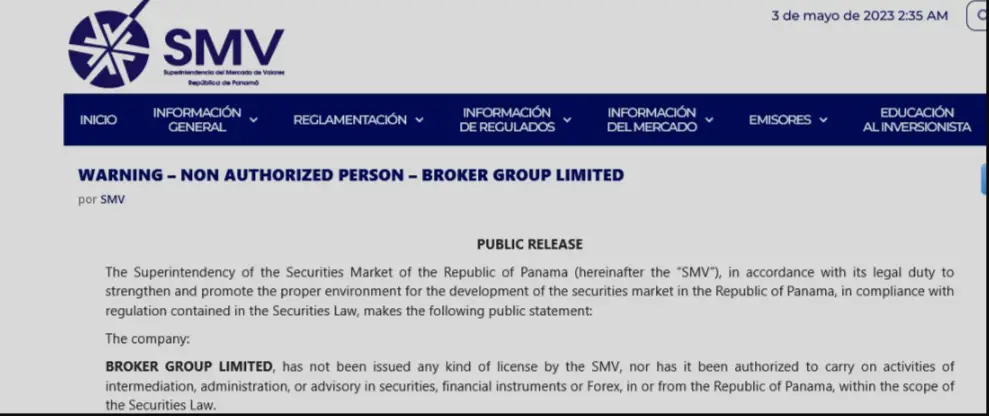 Warning against Broker Group