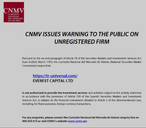 CNMV against tr-universal.com