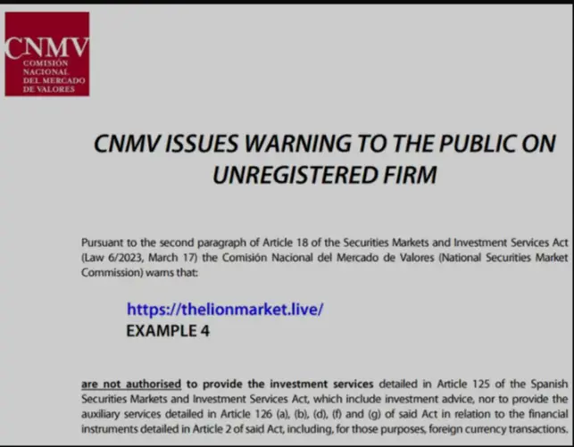 Warning by  CNMV 
