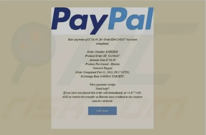 PayPal Bitcoin Scam Email