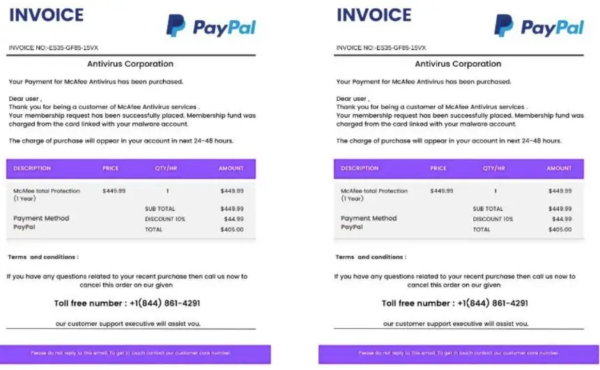 PayPal McAfee Antivirus Email Invoice